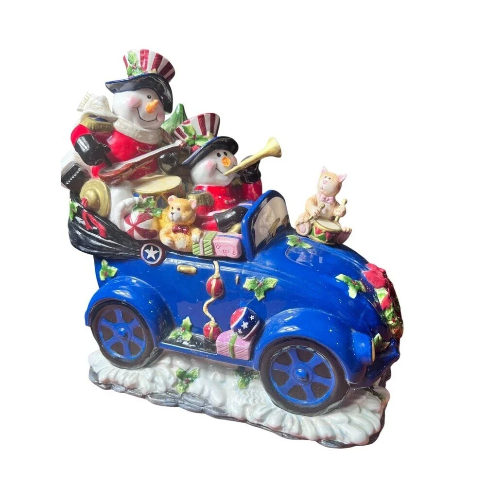 Snowman Christmas Holiday Cookie Jar in a Cart with Presents – Ceramic Seasonal